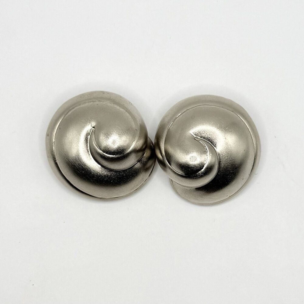 Patricia Von Musulin STERLING  Swirl Conch Shell Modernist Clip Earrings Signed